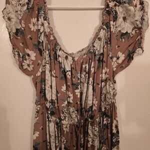 Torrid Floral Smocked Dress in Brown and Cream